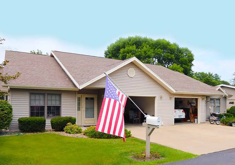 Ranch home with american flag