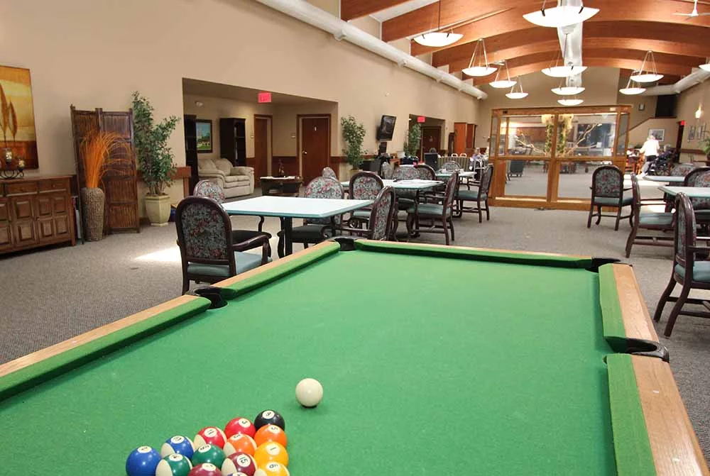 Activities area with a pool table in view